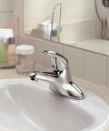Durable Chrome Four Inch Centerset Commercial Bathroom Faucet Built To Last With Solid Brass Construction Ceramic Cartridge One Half Inch