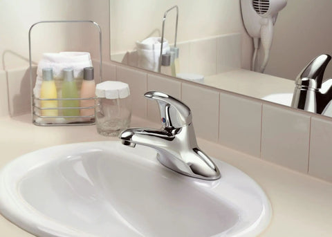 Durable Chrome Four Inch Centerset Commercial Bathroom Faucet Built To Last With Solid Brass Construction Ceramic Cartridge One Half Inch