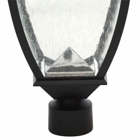 Close-up of Dope 74 Inch Solar Powered Lamp Post with high/low brightness LED and seeded textured glass for elegant garden glow.