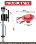 Universal Toilet Flush Valve Replacement Kit With Adjustable Height Fill Valve And Threaded Flow Control Knob shown with dimensions
