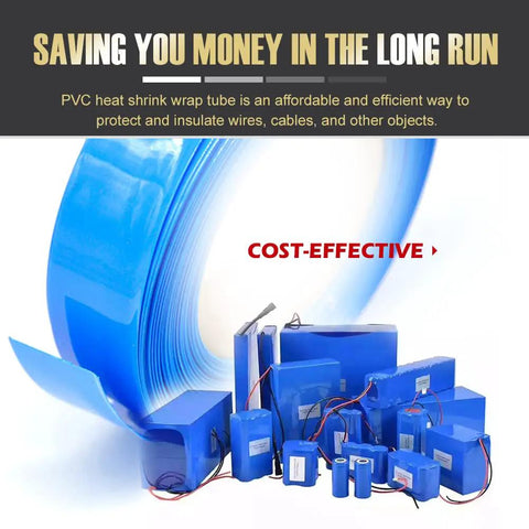 Heavy Duty Pvc Heat Shrink Wrap Tube, 5.9 Inch Flat Width In Bold Blue, 3 Meter Roll displayed with insulated cables and wires.