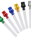 Six Pack Gas Cap Vent Tube Kit For Motorcycles And ATVs Aluminum Breather Hose Six Color Set shown in red, blue, gold, black, and silver.