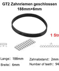 6mm Closed Loop Timing Belt One Piece Built For Precision CNC And 3D Printers With 188mm Lengths 2GT Series illustration