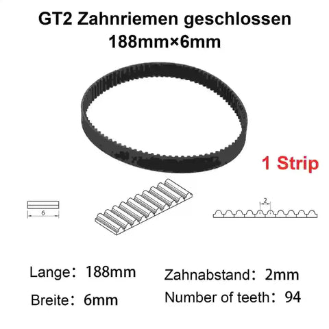 6mm Closed Loop Timing Belt One Piece Built For Precision CNC And 3D Printers With 188mm Lengths 2GT Series illustration