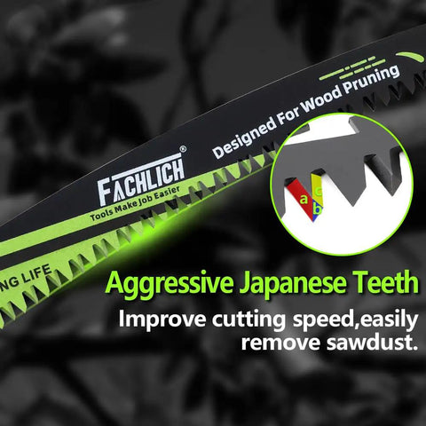 Close-up of 15 Inch Japanese Teeth Reciprocating Saw Blades For Wood Pruning And Tree Trimming 6TPI Curved Edge Pack Of 4