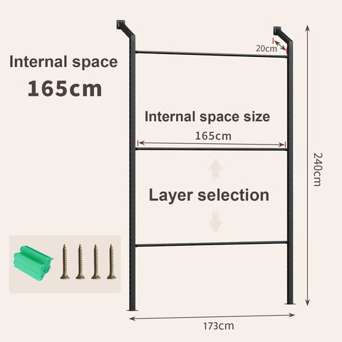 Diagram of Beefy Wall Mounted Vinyl Storage Rack For Three Rollers Textile Samples And Transfer Paper Organizer dimensions and screws