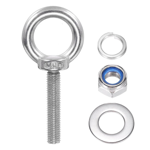 2 Pack M10 X 50mm Lifting Shoulder Eye Bolt Kit Stainless Steel 304 Heavy-Duty Threaded Eyebolts with nuts and washers visible