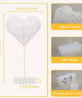 Heart Shaped Led Desk Lamp With Cotton Thread Glow, Battery Powered Night Light For Bedroom, Cute Valentine Gift For Women