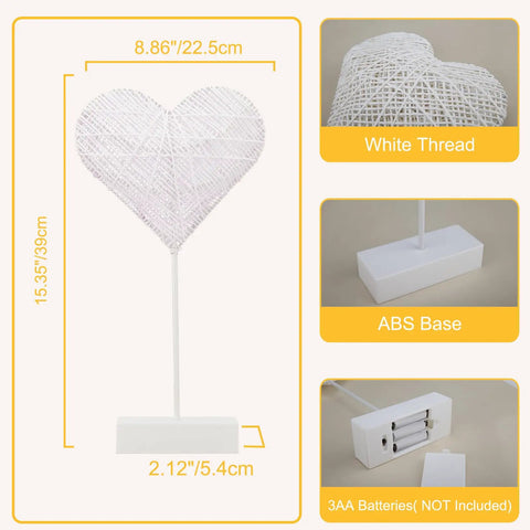 Heart Shaped Led Desk Lamp With Cotton Thread Glow, Battery Powered Night Light For Bedroom, Cute Valentine Gift For Women
