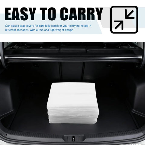 Disposable Car Seat Covers 25 Pack Portable Seat Protectors in trunk, thin lightweight design, transparent auto interior shields