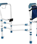 Adjustable Toilet Safety Frame And Rail With Handles And Storage Pocket, Free Standing Steel Toilet Bars, Blue, side view