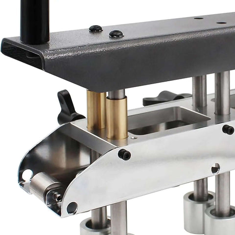 Close-up of Three Station Sheet Metal Bender Roller for 0 to 90 Degree Bends showing metal construction and roller mechanism.