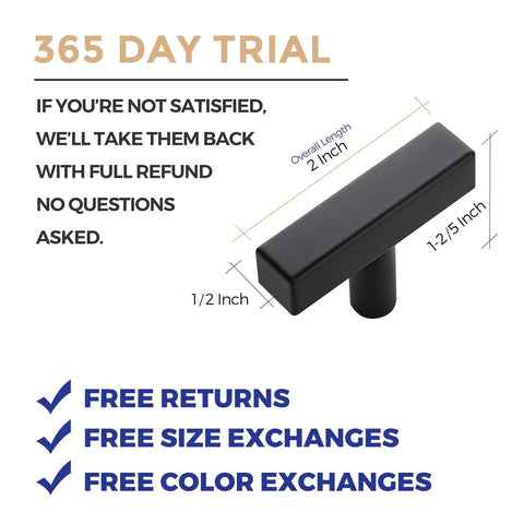 10 Pack Black Square Bar Cabinet Knobs 2 Inch Matte Black Single Hole Kitchen Pulls with 365 Day Trial, Free Returns and Exchanges