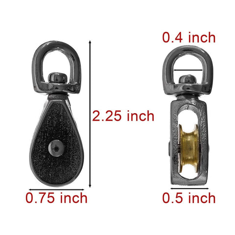 Swivel Steel Wheel Pulley For Rope And Cable Guiding, Three Quarters Inch Sheave Height, Die Cast Nickel Plated, Two Views