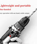 Rugged Cordless Impact Drill And Electric Hand Screwdriver With Rechargeable Lithium Battery, lightweight and one-handed use.