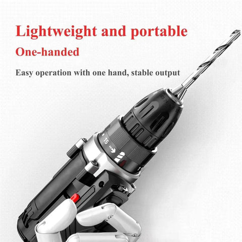 Rugged Cordless Impact Drill And Electric Hand Screwdriver With Rechargeable Lithium Battery, lightweight and one-handed use.