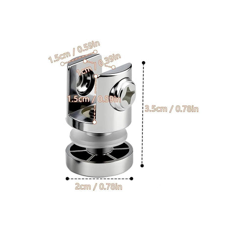 Heavy Duty Metal Glass Clamps Set For Five To Ten Millimeter Panels with dimensions shown and rustproof finish