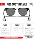 RB3016 Square Shape Non-Polarized Sunglasses For Men And Women With Dark Grey Lenses in black acetate frame