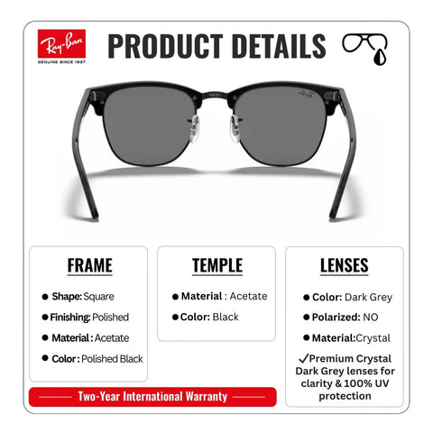 RB3016 Square Shape Non-Polarized Sunglasses For Men And Women With Dark Grey Lenses in black acetate frame