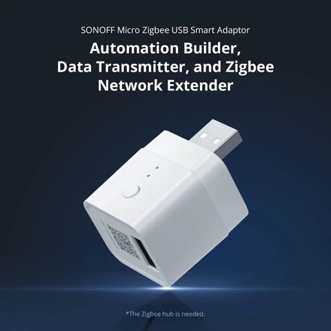 White Zigbee USB Smart Outlet With Timer, 5-22V DC Input shown on a dark background