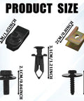 Dimensions of parts from 100 Piece Heavy Duty Auto Fastener Kit With Premium Steel Nylon Clips U Nuts Rivets for assembly.