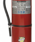 The Real Deal ABC Multipurpose Fire Extinguisher Featuring Anodized Smooth Operator Brass Valve And Wall Mount Hook in red, 30 lbs unit.