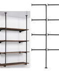 Industrial Style Wall Mount Pipe Shelf Kit Black 4 Tier Open Bookshelf DIY Iron Pipe Shelving System Two Pack for Home Office Bar Cafe Retro Metal Storage Rack Hanging Bracket, showing assembled shelves and pipe framework