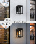 2 Pack Black Outdoor Wall Light Fixtures Dusk To Dawn Exterior Lantern Sconce 9 Inch Height Porch Light with Clear Glass Shade