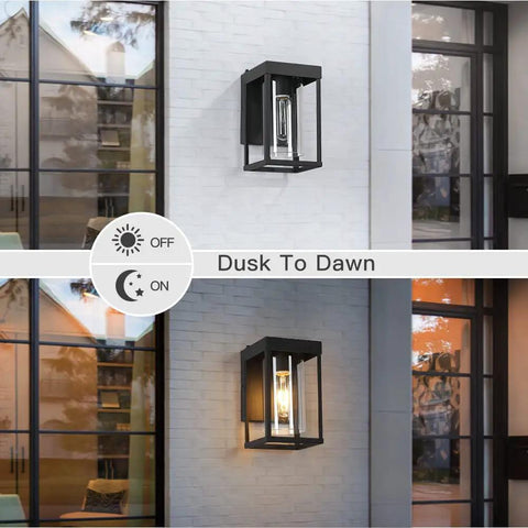 2 Pack Black Outdoor Wall Light Fixtures Dusk To Dawn Exterior Lantern Sconce 9 Inch Height Porch Light with Clear Glass Shade