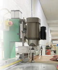 Man using woodworking machine, Three Piece Hinge Boring Bit Set With 57mm Length And 10mm Shank Carbide Tipped nearby