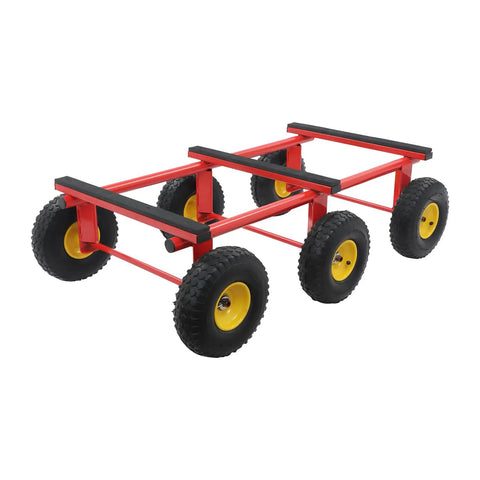 All Terrain Furniture Dolly Six Piece Set With 10 Inch Inflatable Deep Tread Wheels And Carbon Steel Frame Built For Heavy Duty Moves Of Up To 1200 Pounds In Warehouses Garages Or Home Workshops, red frame