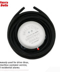 Heavy Duty Ultra Thick Rubber Signal Tubing 100 Foot Long For Drive Through Service Go To Curbside Pickup And Residential Alarms Oil And UV Resistant Hose For Automotive Service Stations coiled with signal bell.
