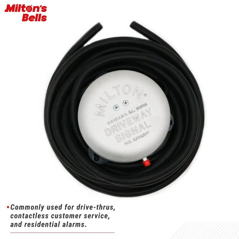 Heavy Duty Ultra Thick Rubber Signal Tubing 100 Foot Long For Drive Through Service Go To Curbside Pickup And Residential Alarms Oil And UV Resistant Hose For Automotive Service Stations coiled with signal bell.