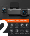 4K Front And Rear Dash Cam For Cars With Night Vision Dual Channel 170 Degree Wide Angle 1.97 Inch IPS Screen G Sensor Display