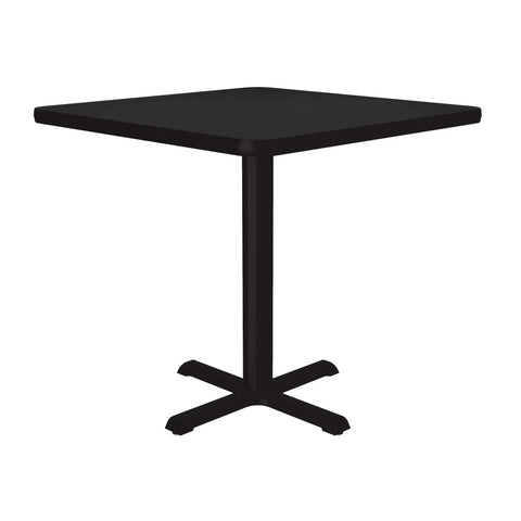 Square 30 Inch Black Granite Top Cafe And Break Room Table With Textured Black Cast Iron Base And 3 Inch Steel Column, Side View