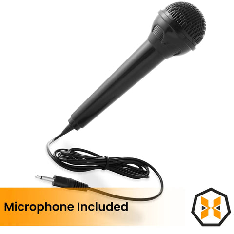 Microphone included in 61 Key Portable Keyboard Piano Kit With Stand, Built-In Speakers, Microphone, And Learning System For Beginners.