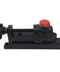 Pro Grade Handy Manual Bench Mounted Mini Universal Bending Bender with hardened tool steel, side view with red handle