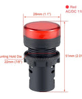 Five Pack Red LED Indicator Lights For AC DC 110V, Flush Mount Panel, 28mm red cap, side view, showing 22mm hole size