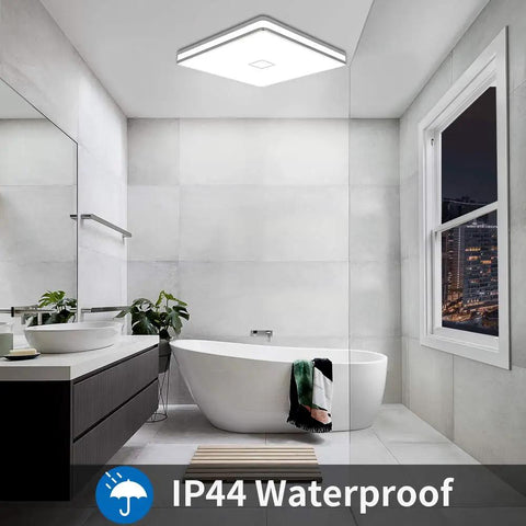 Square LED Ceiling Light 24W 2050LM Flush Mount 12.8 Inch Waterproof IP44 No Flicker 80Ra Plus 5000K Cold White Fixture in bathroom