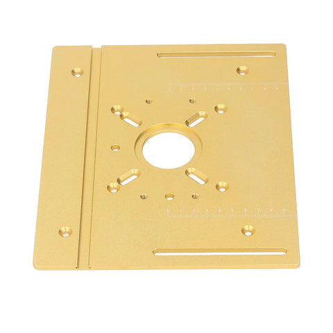Heavy Duty Router Table With Crank Handle Lifting Kit And Game Changer Precision Woodworking Insert Plate, gold aluminum insert plate.