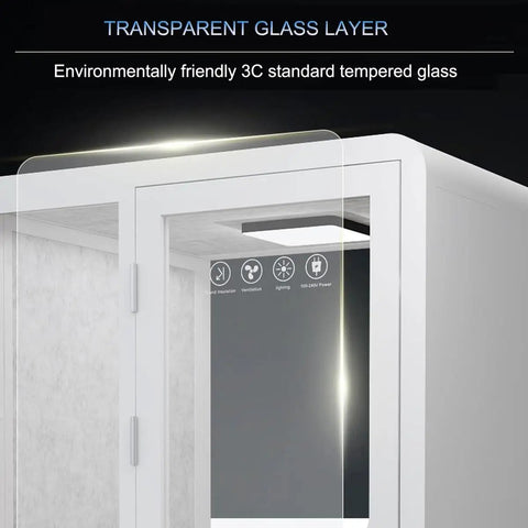 Mobile Office Pod Soundproof Work Booth Modular Privacy Cubicle with transparent glass layer for optimal visibility and ventilation.