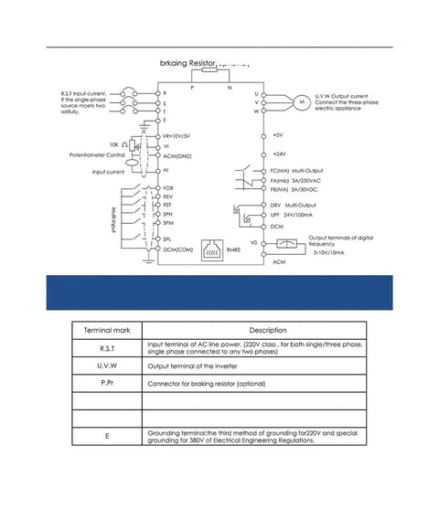 3.0KW 220V Variable Frequency Drive VFD For CNC Spindle Motor Speed Controller Three Phase Rock Solid Performance Wide Motor Compatibility Smooth Operation Easy Setup Durable Industrial Grade wiring terminal diagram with R,S,T input and U,V,W output