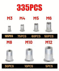 335 Piece Rivet Nut Kit With Seven Metric Sizes M3 To M12, Embedded Rivet Nuts for Cars, Boats, Home Projects, Carbon Steel Zinc Plated