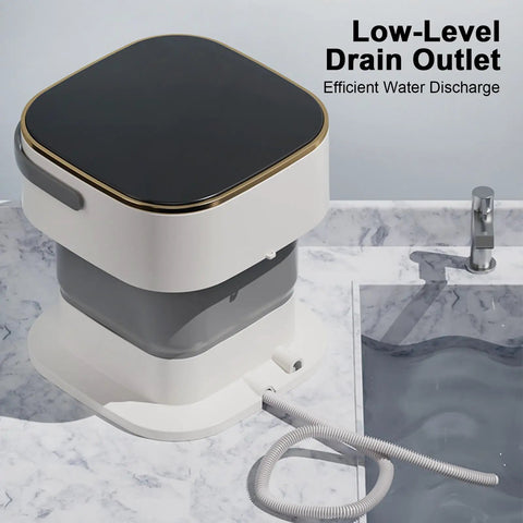 Portable Folding Mini Washer With Spin Dryer Combo 20 Liter Capacity Compact with low-level drain outlet for easy water discharge.