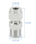 Front view: Closmos 304 stainless steel compression fitting, 3/8 in tube OD x 1/4 in NPT male, straight adapter, 2-pack