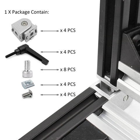 4 Piece Black 2020 Aluminum Extrusion Pivot Hinge Swivel Angle Bracket With Handle For 20 Series 20 By 20 2040 V Slot Hardware Kit