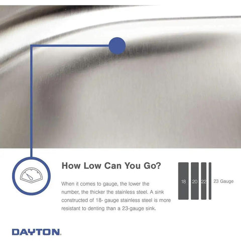 Close-up of stainless steel gauge with text on Single Bowl Drop-In Stainless Steel Kitchen Sink 25 By 21 Inches