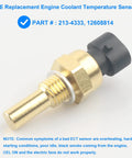 Coolant temperature sensor (ECT) with brass body, hex nut, threaded shaft, and black plastic connector