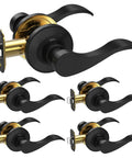 Traditional Wave Style Reversible Door Lever Set for Interior Doors and Closets, Matte Black Privacy Finish, 5 Pack, angled view