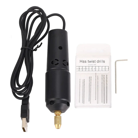 Compact USB Electric Micro Drill Hand Tool for Jewelry Making and Soft Material Crafting Pin Vise With 10 Needles and Wrench